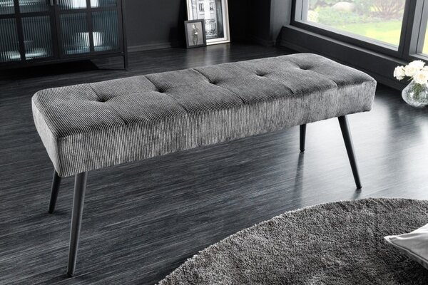 Stylová tmavě šedá lavice Soreli se manšestrovým čalouněním 100cm