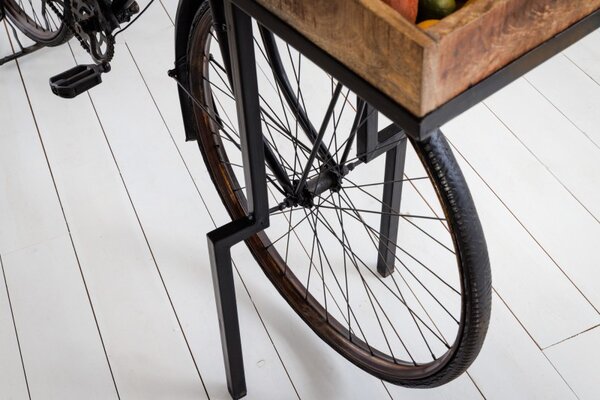 Industriální designový barový pult Bicycle s masivní deskou a černou podstavou s koly 194cm