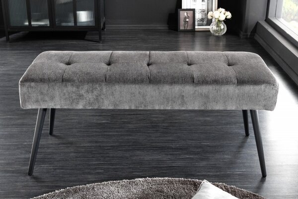 Stylová tmavě šedá lavice Soreli se manšestrovým čalouněním 100cm