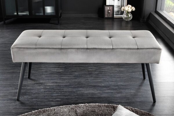 Stylová šedá lavice Soreli v moderním sametovém provedení 100cm