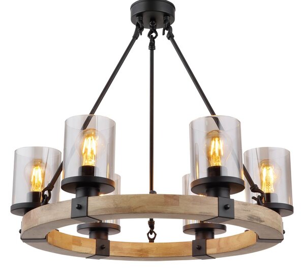 Globo Lighting Lila závěsné svítidlo 6x60 W černá-kouřová-dřevo 15555-6H