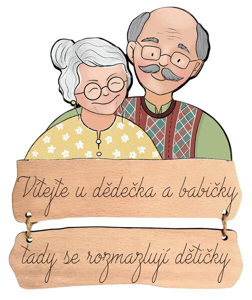 AMADEA Obrázek s textem Vítejte u dědečka a babičky tady se rozmazlují dětičky 21 cm