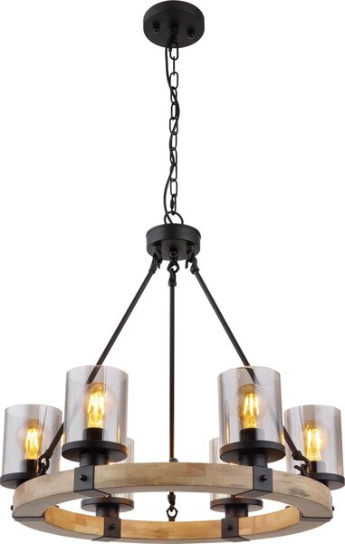 Globo Lighting Lila závěsné svítidlo 6x60 W černá-kouřová-dřevo 15555-6H