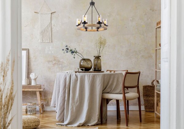 Globo Lighting Lila závěsné svítidlo 6x60 W černá-kouřová-dřevo 15555-6H