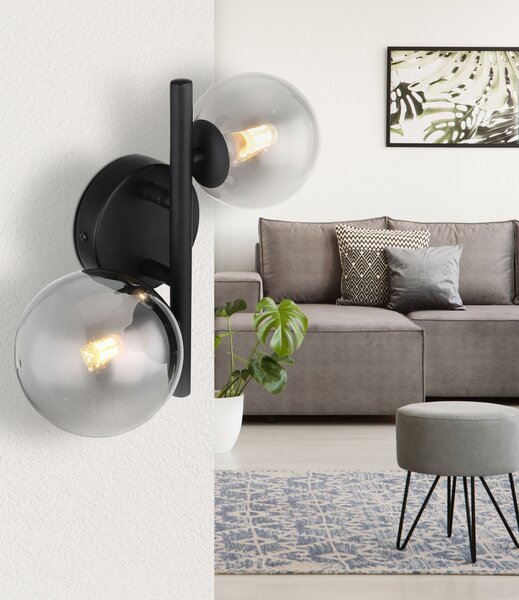 Globo Lighting Riha nástěnné svítidlo 2x3.5 W černá-kouřová 56133-2W