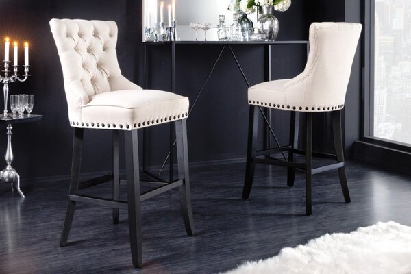 Elegantní barová židle Modern Barock se světlým béžovým potahem a designovým prošíváním 74cm