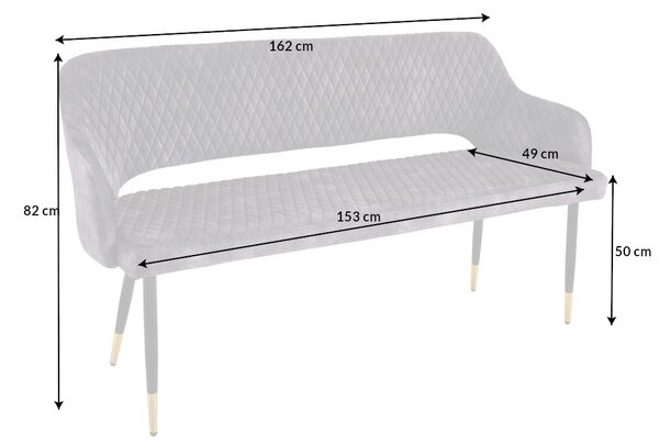 Designová čalouněná art deco lavice Fribourg s asymetrickými nožičkami šedá 162 cm