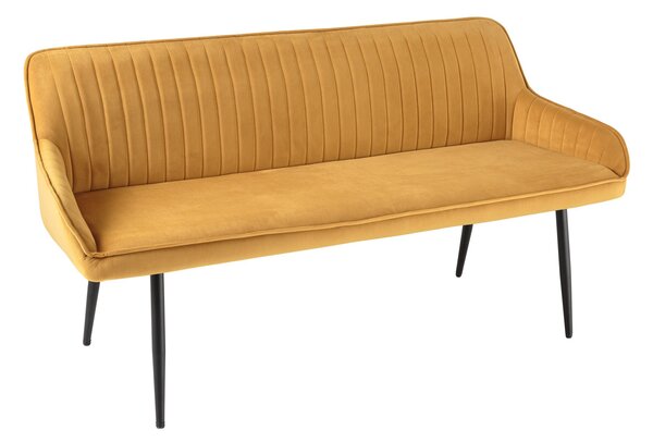 Moderní stylová lavice Vittel se žlutým čalouněním a černými kovovými nožičkami 160cm