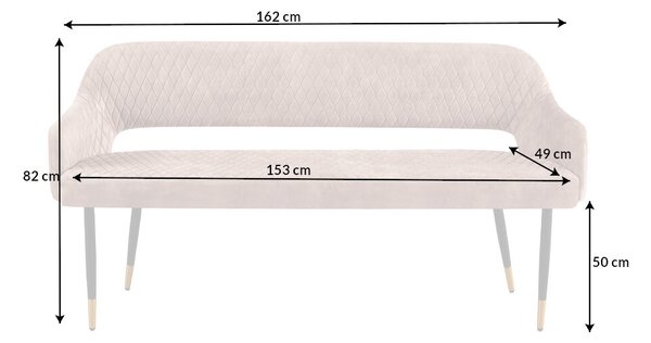 Designová čalouněná art deco lavice Fribourg s asymetrickými nožičkami světle béžová 162 cm