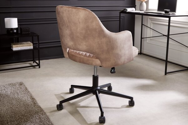 Moderní designová kancelářská židle Pedro otočná na kolečkách se sametovým čalouněním s prošíváním světle béžová 82 cm