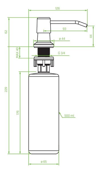 Laveo Drop, kuchyňský dávkovač saponátu 500ml, zlatá, LAV-OKD_G31T