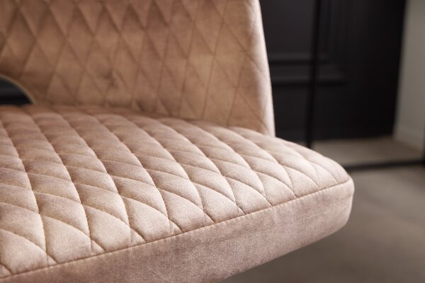 Moderní designová kancelářská židle Pedro otočná na kolečkách se sametovým čalouněním s prošíváním světle béžová 82 cm