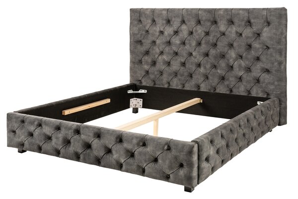Luxusní čalouněná postel Kreon s Chesterfield prošíváním šedá