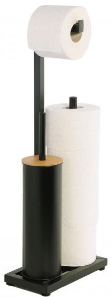 Erga Pap, držák toaletního papíru s WC kartáčem a zásobníkem, černá-hnědá, ERG-YKA-P.PAP-WC-BLK