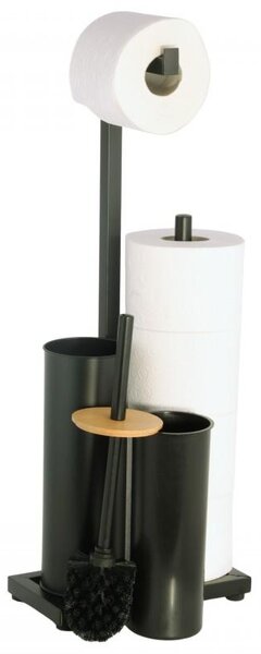 Erga Pap, držák toaletního papíru s WC kartáčem a zásobníkem, černá-hnědá, ERG-YKA-P.PAP-WC-BLK