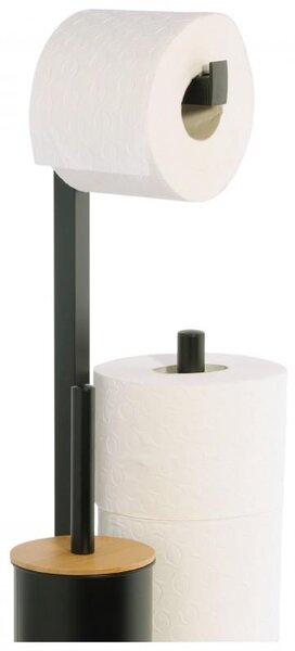 Erga Pap, držák toaletního papíru s WC kartáčem a zásobníkem, černá-hnědá, ERG-YKA-P.PAP-WC-BLK