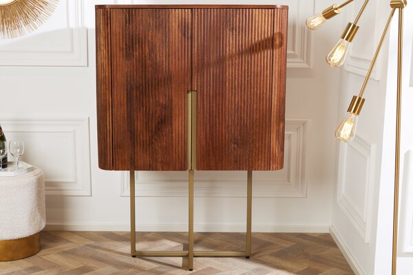Luxusní art deco barová skříňka Gatsby z mangového dřeva se zlatými detaily hnědá 125 cm