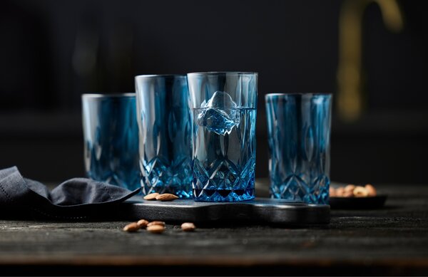Lyngby Glas Set čtyř modrých sklenic Sorrento 380 ml