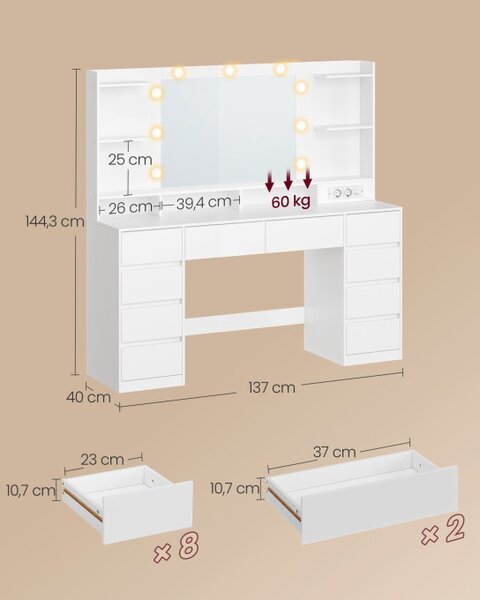 Toaletní stolek se zrcadlem a LED osvětlením RDT341WB01