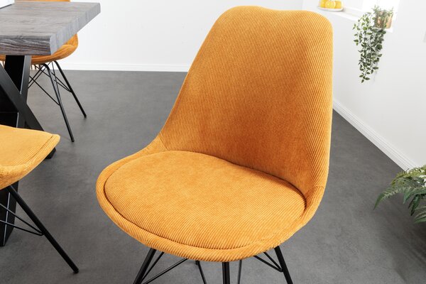 Moderní designová židle Scandinavia s manšestrovým čalouněním hořčicová žlutá