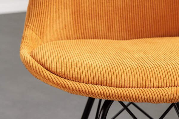 Moderní designová židle Scandinavia s manšestrovým čalouněním hořčicová žlutá