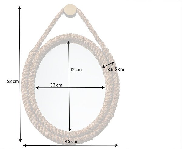 Koloniální závěsné zrcadlo Marinero s rámem z provazu kulaté 62 cm