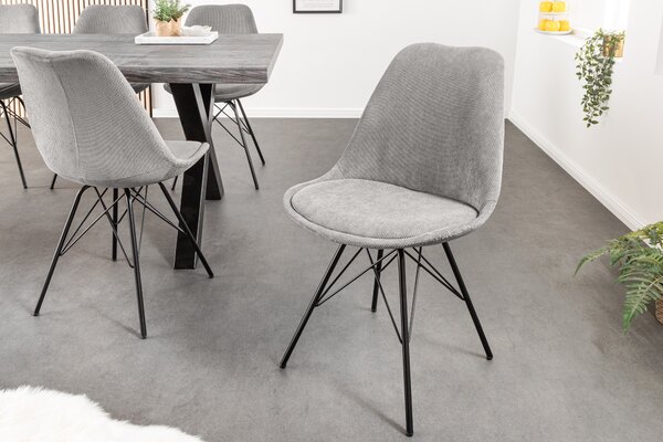 Designová moderní židle Scandinavia s manšestrovým šedým čalouněním