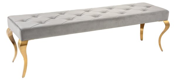 Luxusní lavice Modern Barock s šedým chesterfield čalouněním a se zlatými kovovými nožičkami 172cm