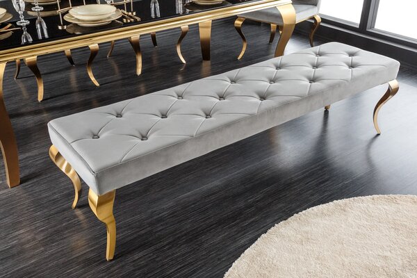 Luxusní lavice Modern Barock s šedým chesterfield čalouněním a se zlatými kovovými nožičkami 172cm