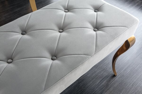 Luxusní lavice Modern Barock s šedým chesterfield čalouněním a se zlatými kovovými nožičkami 172cm