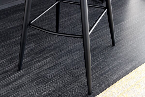 Designová glamour barová židle Rufus s modrozeleným sametovým potahem a černou kovovou konstrukcí 100cm