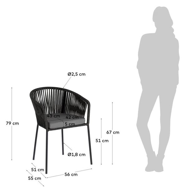 Černá kovová/polstrovaná zahradní židle Yanet – Kave Home