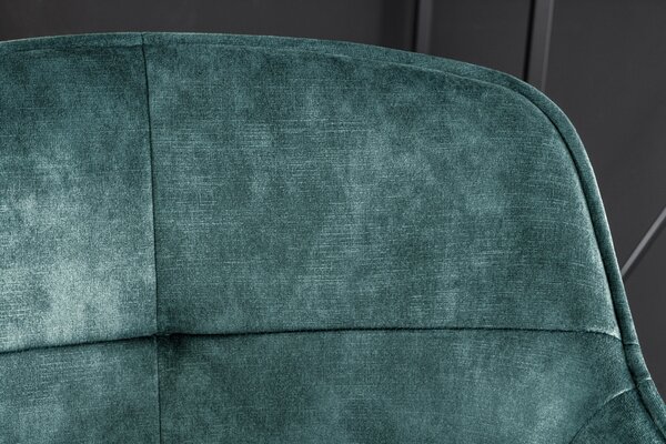 Designová glamour barová židle Rufus s modrozeleným sametovým potahem a černou kovovou konstrukcí 100cm