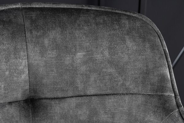 Glamour designová barová židle Rufus s tmavě šedým sametovým čalouněním a černou konstrukcí z kovu 100cm