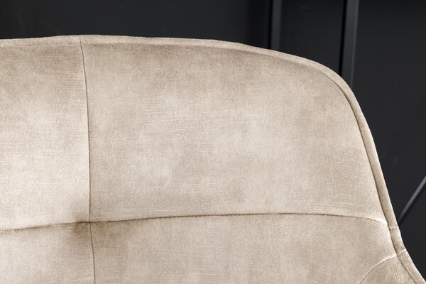 Glamour designová barová židle Rufus s béžovým champagne potahem a černou konstrukcí z kovu 100cm
