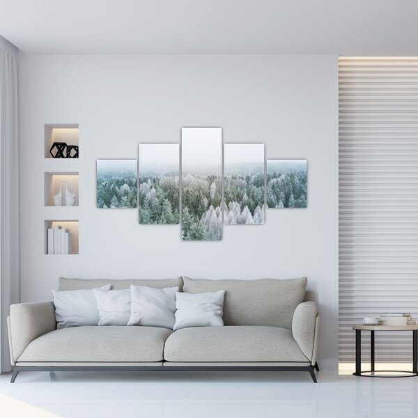 Obraz - Zasněžené vrcholky lesů (125x70 cm)