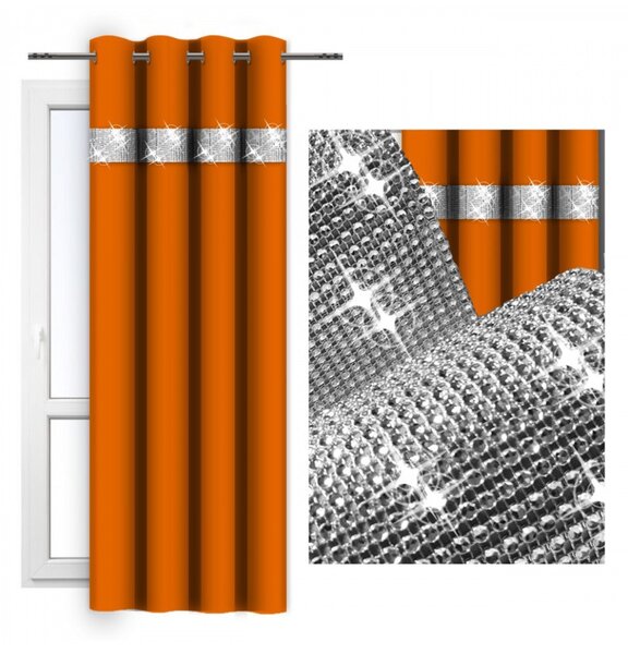 Závěs na kroužcích se zirkóny 140x250 cm oranžový Barva Oranžová Rozměry 140x250 cm