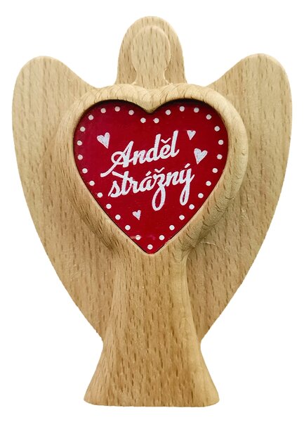 AMADEA Dřevěný anděl s vkladem - srdíčko s textem Anděl strážný, masivní dřevo, výška 11 cm, český výrobek