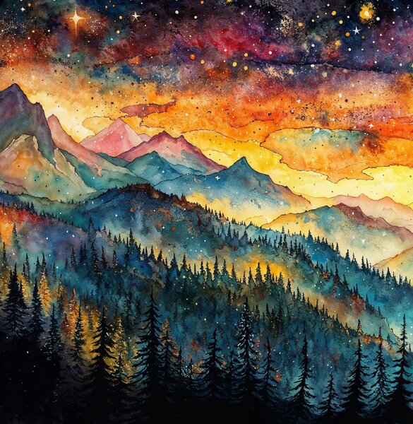 Obraz na plátně - Horská noc plná hvězd FeelHappy.cz Velikost obrazu (šířka x výška): 60 x 20 cm