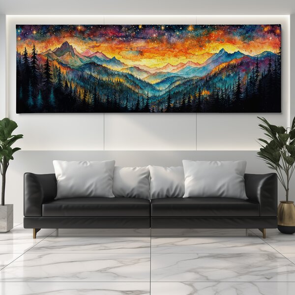 Obraz na plátně - Horská noc plná hvězd FeelHappy.cz Velikost obrazu (šířka x výška): 60 x 20 cm