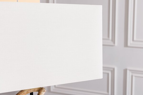 Stolní lampa Rilyn ve venkovském stylu s dekoračním detailem z teakového dřeva a béžovým stínítkem 57 cm