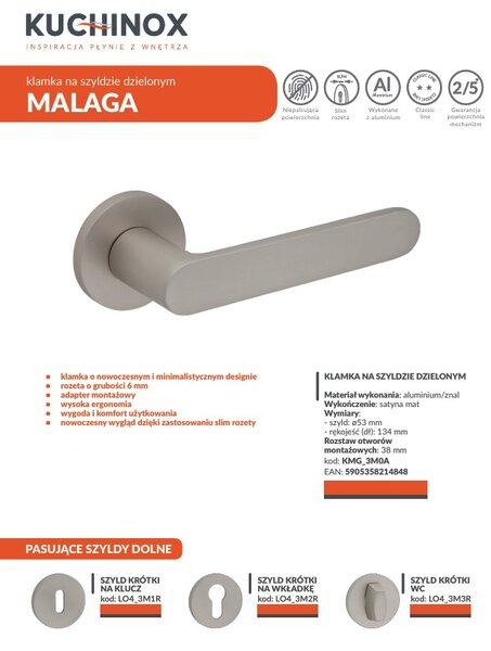 Kuchinox Malaga, klika na dveře, satén matný, LAV-KMG_3M0A