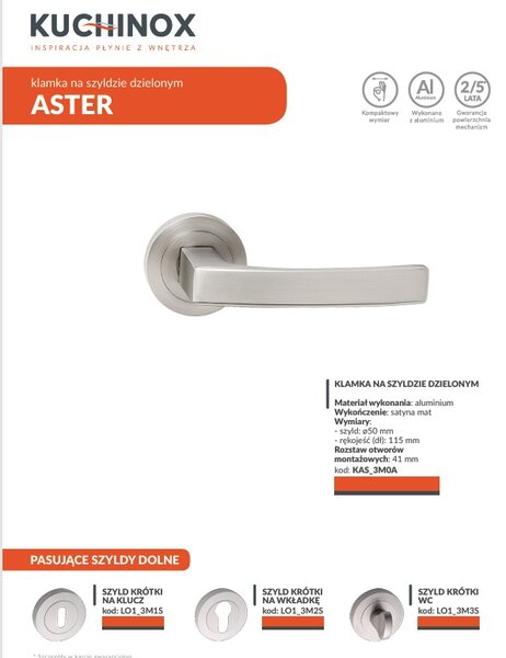 Kuchinox Aster, klika na dveře, satén matný, LAV-KAS_3M0A