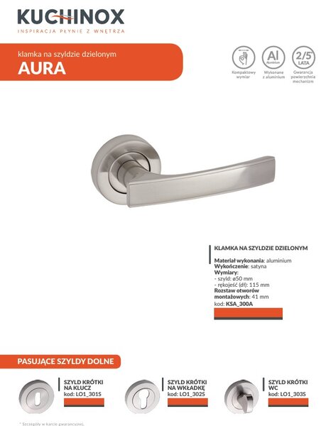 Kuchinox Aura, klika na dveře, satén, LAV-KSA_300A