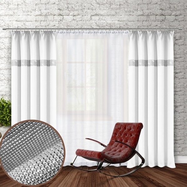 Závěs na řasící pásce se zirkóny 140x250 cm bílý Barva Bílá Rozměry 140x250 cm