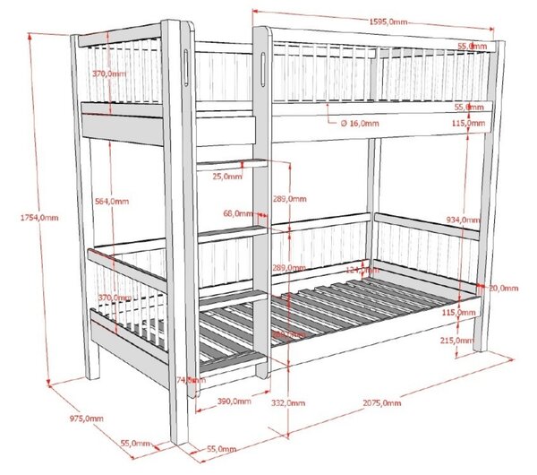 Vipack Dřevěná dvoupatrová postel Forrest 90 x 200 cm