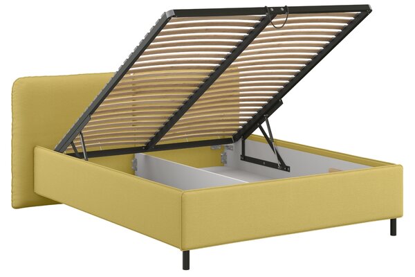 -25 % Dny MOMENTI– noo.ma Žlutá čalouněná dvoulůžková postel Melu 160 x 200 cm s úložným prostorem
