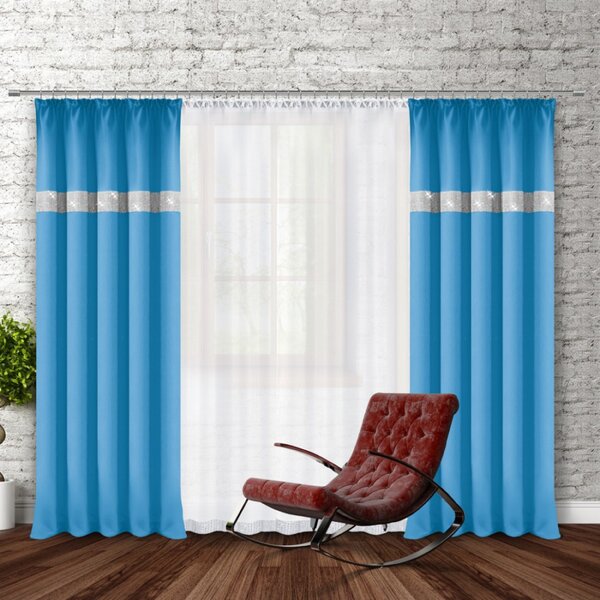 Závěs na řasící pásce se zirkóny 140x250 cm blankytně modrý Barva Blankytna modrá Rozměry 140x250 cm