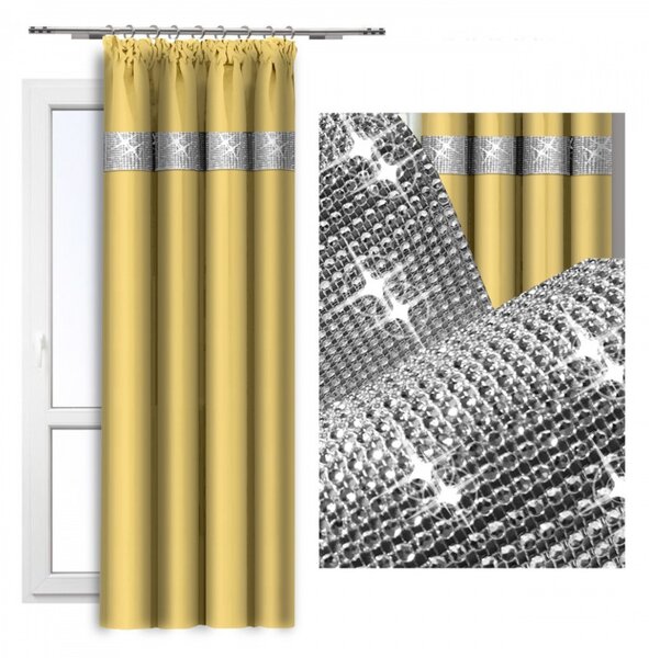 Závěs na řasící pásce se zirkóny 140x250 cm pastelově žlutý Barva Žlutá Rozměry 140x250 cm