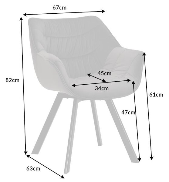 Moderní šedá otočná jídelní židle Monzana s prošívaným sametovým potahem a kovovými nožičkami 82 cm